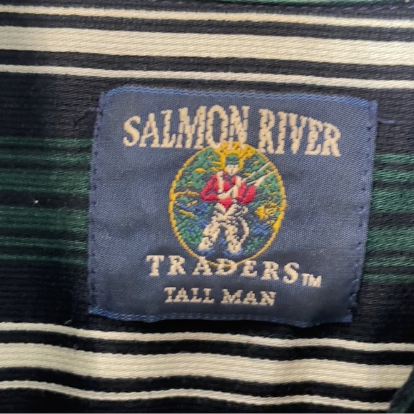 VTG Salmon River Traders Stripe Long Sleeve Collared Shirt Size Green Striped - Picture 6 of 8